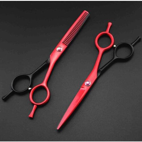 Professional Japan 440c 5.5 '' red&black hair cutting scissors haircut thinning barber haircutting shears Hairdresser scissors