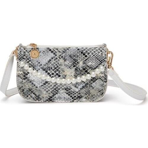 Luxury Ladies Handbags Fashion Retro Snake Pattern Leather Shoulder Bag Women Purse Pearl Chain Messenger Bag For Women