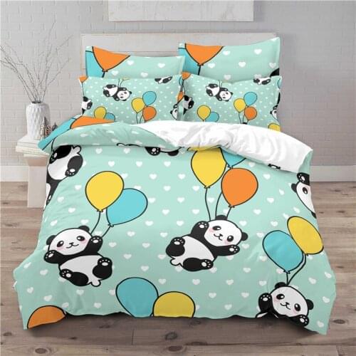 Luxury 3D Cartoon Panda Print Home Living Comfortable Duvet Cover Pillowcase Kid Bedding Set Queen and King EU/US/AU/UK Size