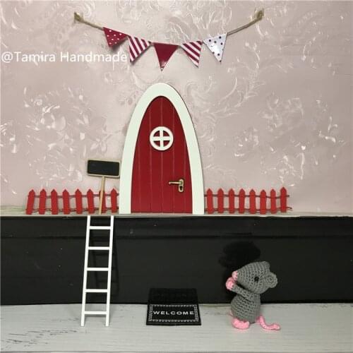 Hand Made Red Arch Fairy door Personlize miniature Mouse tooth fairy door Set Dust Welcome Mat Feet Printer New Home Gift