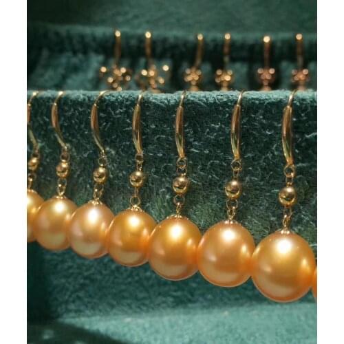 D618 Pearl Earrings Fine Jewelry Solid 18K Gold Oval 8-9mm Nature Sea Water Golden Pearls Drop Dangle Earrings for Women