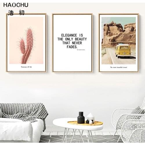 HAOCHU Nordic Cactus Plants Car Interstates Road Landscape Posters And Prints Wall Art Canvas Painting Cuadros Decoracion