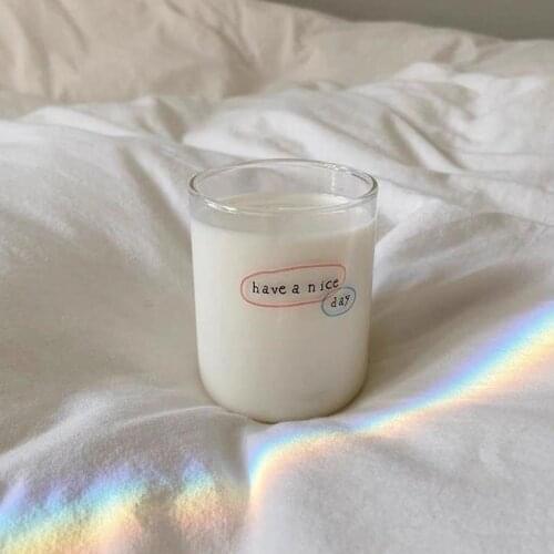 Ins Glass Mug Black Letter Milk Coffee Cup Cute Girly Glass Water Tea Juice Cups Transparent Drinkware for Home Office