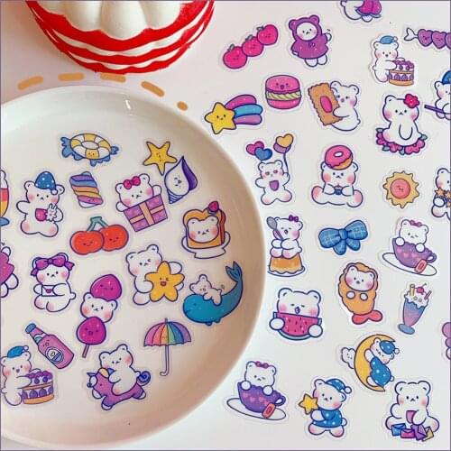 W&G Korean Kawaii Cute Bear Series Stickers Hand Account Diy Decoration Scrapbooking Paper Creative Wall Sticker