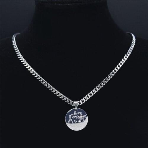Punk 12 Constellations Stainless Steel Libra Chain Necklaces Women Silver Color Small Astrology Jewelry joyeria N9201S01