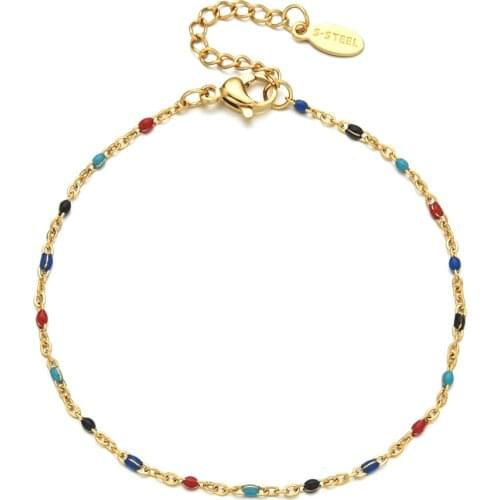 ZMZY Mixed Enamel Colorful Gold Color Stainless Steel Bracelets for Women Beaded Beads Bracelets Dainty Jewelry Pulsera Fashion