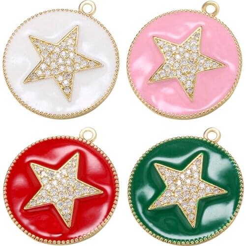 ZHUKOU 24x27.5mm brass round crystal stars pendant for women handmade DIY necklace earrings pendant accessories model: VD618