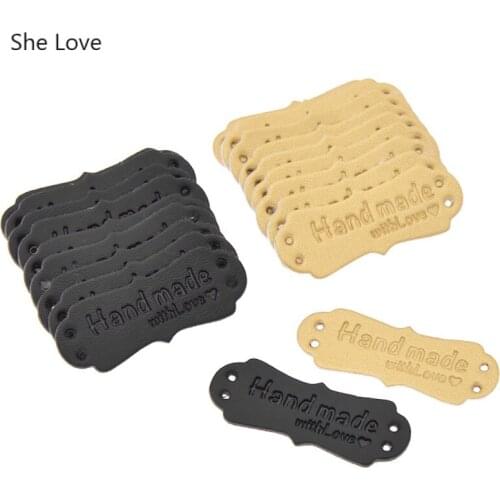 Chzimade 10Pcs/lot Handmade Flower Garment Labels For Clothes PU Leather Labels Jeans Bags Shoes Diy Sewing Accessories