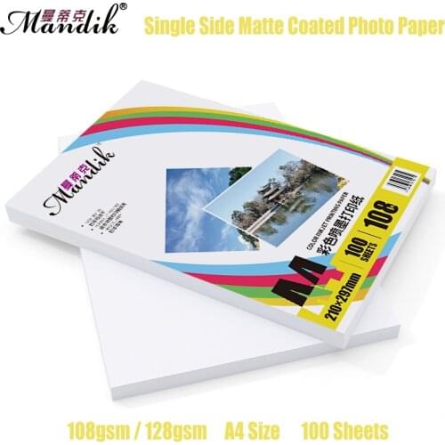 100 Sheets 108g 128g A3 A4 Single Side Matte Coated Photo Paper For Color Inkjet Printers