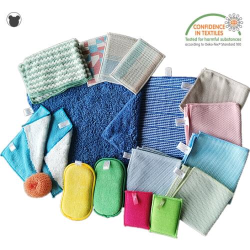 18PCS Set Cleaning supplies gift bag microfiber kitchen towels glass scouring pad sponges household rags bathroom cleaning tools
