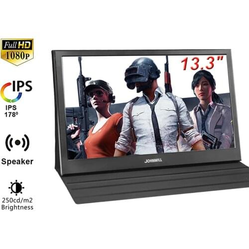 2020 Johnwill 13.3" Monitor 1080P HD LCD Portable Monitor HDMI IPS Screen PC Monitor Build-in Speakers Raspberry Portable Screen