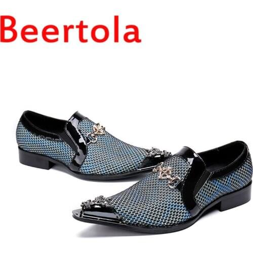 2020 Newest Beertola Flats For Metal Loafers Fashion Men Pointed Toe Manual Casual Shoes Masculine Chaussures Party Two Style
