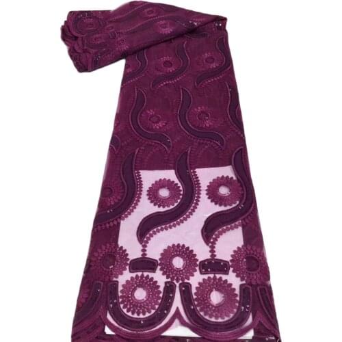 2021 Aso Ebi Newest Design Magenta Color Net Embroidery Lace with Sequins Fashion Lady Party Dress Material Turtle Fabric T055