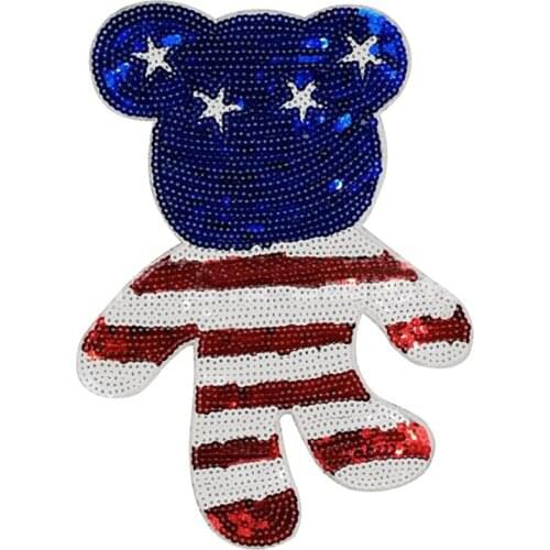265MM USA Bear Patches For Clothing Luxury Sequins Strange Things Sequined Patch Clothes Stickers Christmas Large Biker Badge