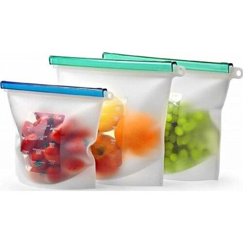 4 pcs 500ML/1000ML Silicone Food Storage Bag FDA Containers Leakproof Reusable Shut Bag Fresh Bag Food Storage Bag
