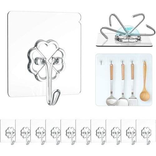 5/10Pcs Transparent Hanger Hook Bathroom Self Adhesive Wall Hanging Hook Reusable Waterproof Kitchen Heavy Load Rack Cup Sucker