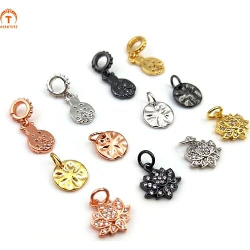 5pcs Insect Lotus Clovers Pendants Rose Gold Silver Color Brass Metal Beads for Women Necklace Bracelet Pendant Jewelry Making