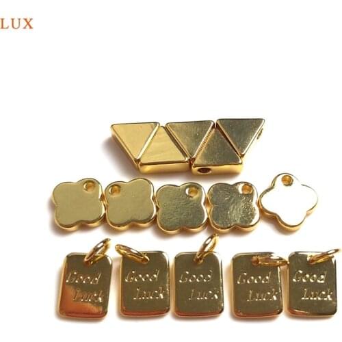 5pcs CZ Gold Brass Pendant Tiny Gold Clover Triangle Pendant Word Good Luck Grass Charms Triangle Pendant Necklace Jewelry Y