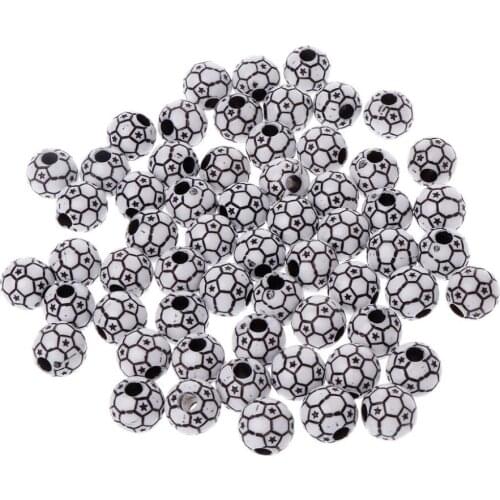 60Pcs/Bag 12mm Round Black White Football Soccer Pattern Spacer Loose Beads for Charms Necklace Bracelet Jewelry Making DIY