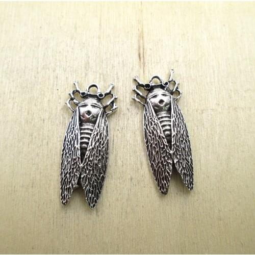 8pcs--16x37mm Cicadas Insect Cicadas Insect Charm Pendants, Bug Charms DIY necklace/ bracelets charms antique silver tone