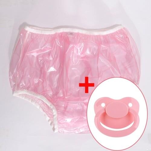 ABDL adult diapers onesize pink incontinence panties PVC reusable adult baby pants diaper plastic pants plus 1 adult pacifier