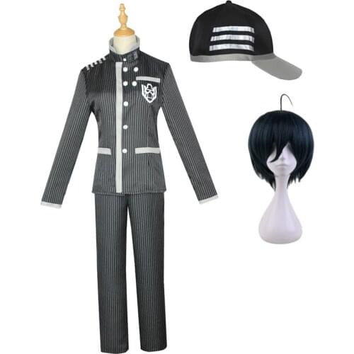 Dangan Ronpa Shuichi Saihara Cosplay Black Costume Danganronpa V3 Hat Top Pants Short Wig Halloween Dress School Uniform Men