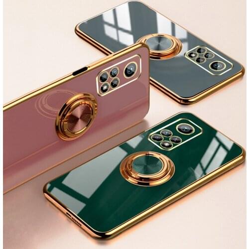 Plating Silicone Case For Xiaomi Mi 10T Pro 11 Redmi Note 10 Pro Max 10Pro Note10 POCO F3 Full Protective Cover With Ring Holder