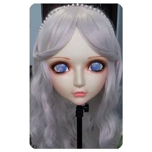 DM039) Women/Girl Sweet Resin Half Head Kigurumi BJD Mask Cosplay Japanese Anime Lifelike Lolita Mask Crossdressing Sex Doll