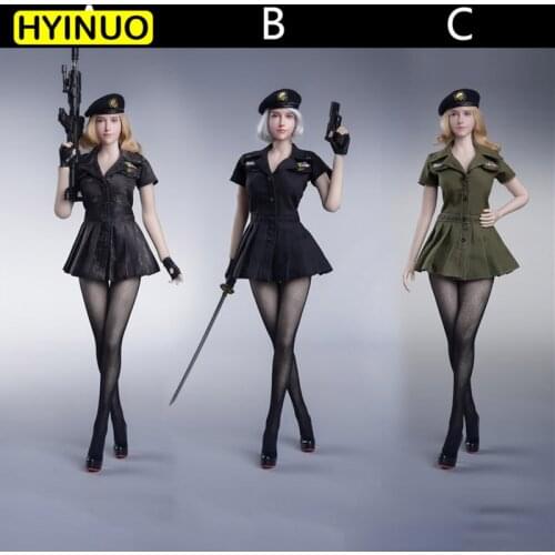 Fire Girl Toys FG070 1/6 Scale Female Short Skirt Girl Sexy Military Uniform Seamless Pantyhose Clothing Set F 12" Figure Body