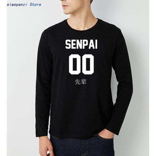 Japanese Anime Shirt Japanese Otaku long sleeve Senpai Front Letters Print T Shirt men Casual Funny grunge goth Hipster tees-e40