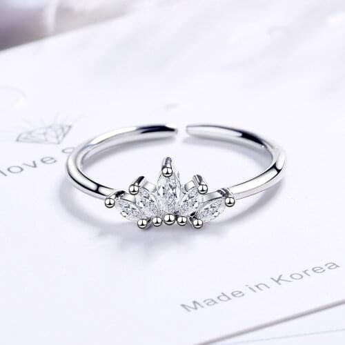 Fashion 925 Sterling Adjustable Size Zircon Crown Finger Ring Classic Jewelry For Women Girls Wedding Christmas jz565