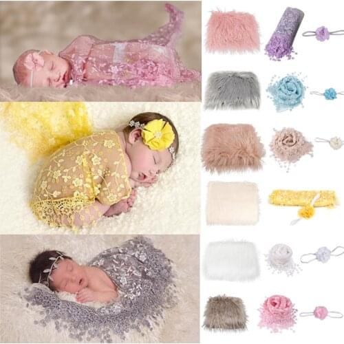 3Pcs Newborn Photography Props Blanket Baby Blanket Swaddle Wrap Headband Set Soft Photography Cushion Carpet