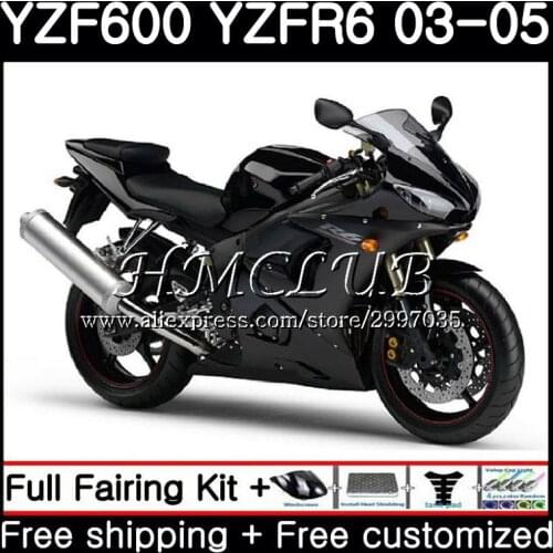 Body For YAMAHA YZF-R6 03 04 05 YZF600 YZF R6 2003 2004 2005 14HC.6 YZF 600 R 6 YZF-600 YZFR6 03 04 05 Glossy black Fairing Kit