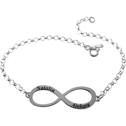 Minosilver personalized sterling silver Infinity bracelet with the names you want, a jewel to give to modern women