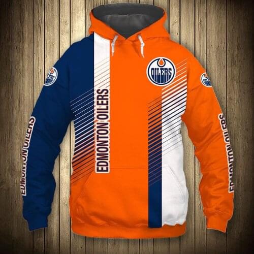 Blue orange stitching color ball printing sweatshirt Edmonton mens casual Oilers hoodie