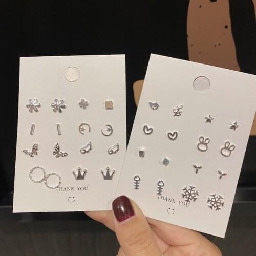 S925 Geometric Smooth Ear Piercings Combination Set 2021 New Fashion Korean Version Simple Fashion Personality Earrings