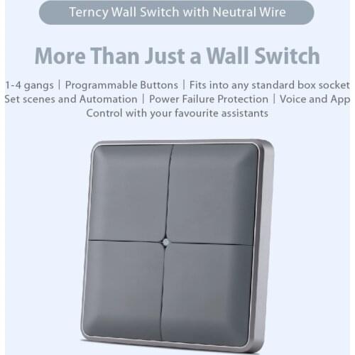 Terncy Wall Switch with Neutral Wire - 1 to 4 gangs, Black (Apple Homekit, Google Home, Amazon Alexa)