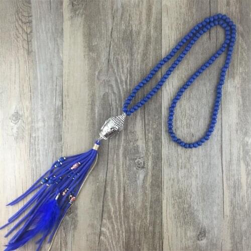 New design Hot Wood beads Buddha pendant handmade tassel pendant necklace boho style knotted necklace winter women jewelry