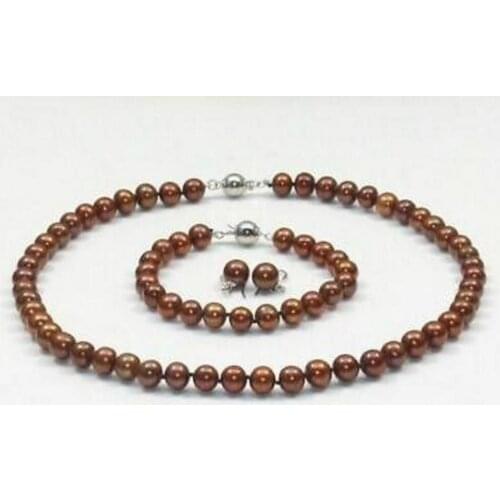 7-8mm Real Natural Freshwater Pearl Necklace Bracelet Earrings Jewelry Set