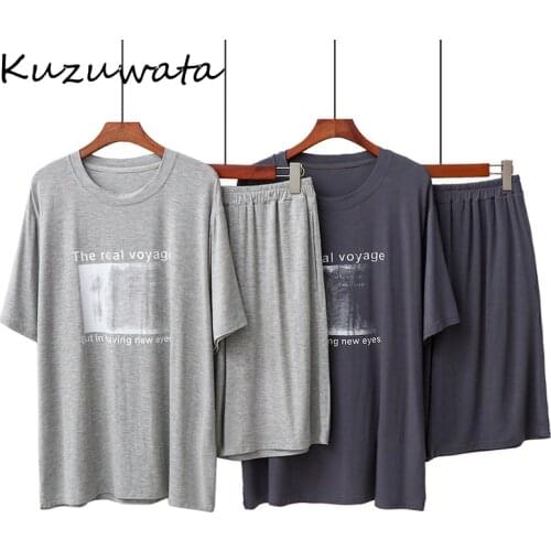 Kuzuwata Japan Style Pajamas Sets Men 2021 New Summer Thin O Neck Short Sleeved Shorts Comfortable Nightwear Casual Home Wear