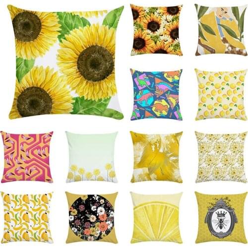 Sunflower yellow flowers Pillow Case Cover Sofa Car Waist Throw super soft Peach Skin polyester Cushion Cover Home Decor 45cm