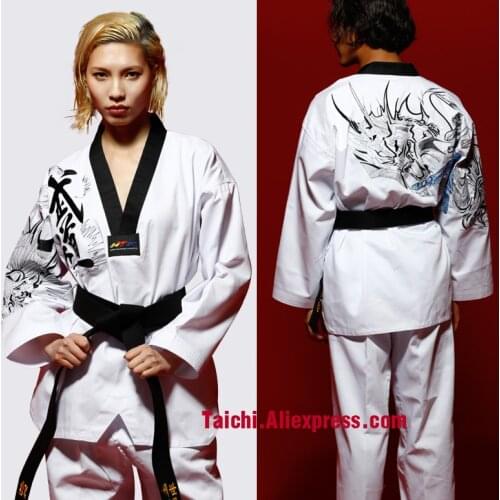 Martial Arts TKD Tae Kwon Do Korea V-neck Adult Taekwondo Master Uniform for Poomsae & Training,WTF Uniform,160-190cm