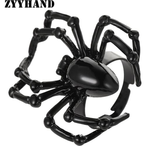ZYYHAND Black-Gold Color Spider Unisex Dull Polish Hip Hop Adjustable Ring