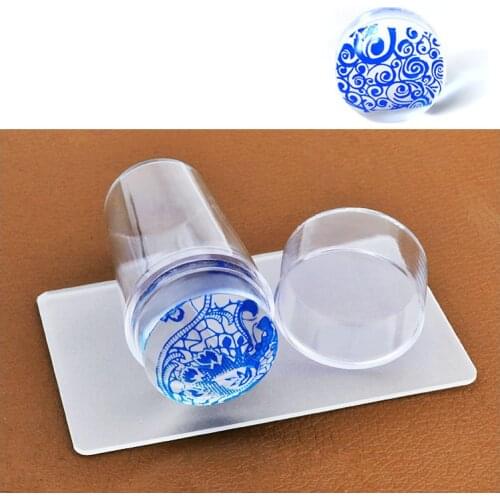 Nail Art Templates Pure Clear Jelly Silicone Nail Stamping Plate Scraper With Cap Transparent 2.8cm Stamp Nail Art Accessories