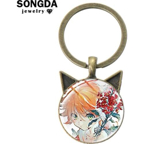 SONGDA Japan Anime The Promised Neverland Collection Keychain Emma Norman Ray Figures Key Chain Kawaii Cat Ears Pendant Key Ring