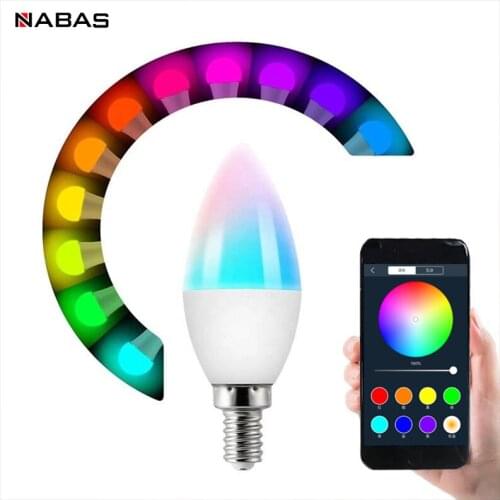 NABAS 9W WiFi Smart Light Bulb E12 LED RGB Lamp Work With Alexa/Google Home 85-265V RGB+Cold White+Warm White ​Bluetooth Bulb