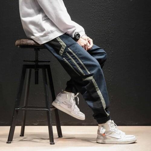 Outdoor 2019 Autumn Winter Cargo Loose thick elastic waist harem pants men teenagers Striped overalls Hiking camping trousers