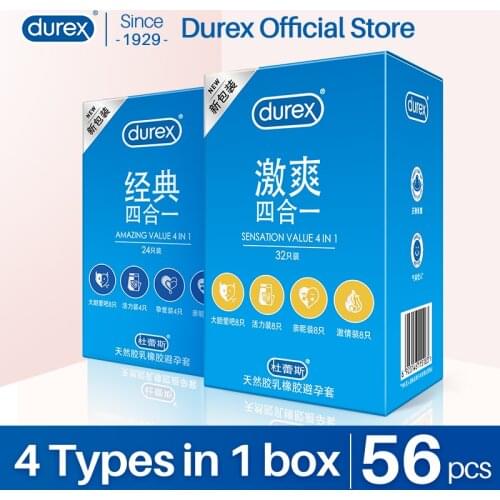 Durex 4 Types 56 Pcs Ultra Thin Male Condoms Natural Latex Lubricated Penis Sleeve Intimate Sex Goods Special Condoms For Men