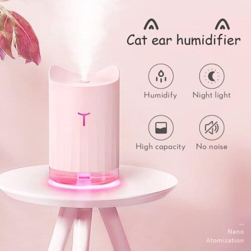 Mini Cat Ear Humidifier 300ML Aroma Essential Oil Diffuser With LED Night Light Humidifier Machine USB Mist Maker No Noise 38D