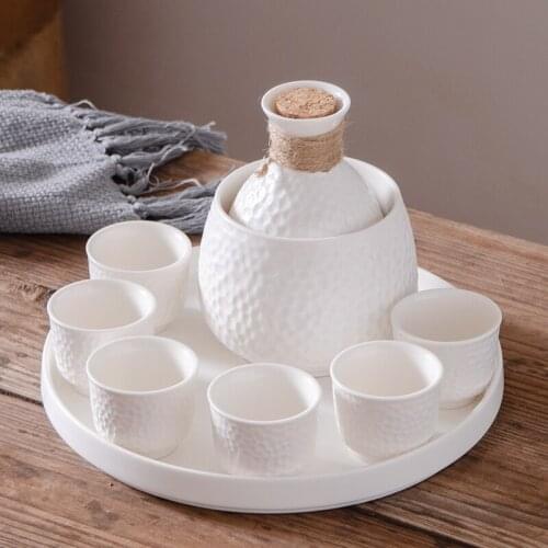 Japanese style sake liquor Chinese Baijiu wine heater hot wine pot wine dispenser small wine cup ceramic tray set